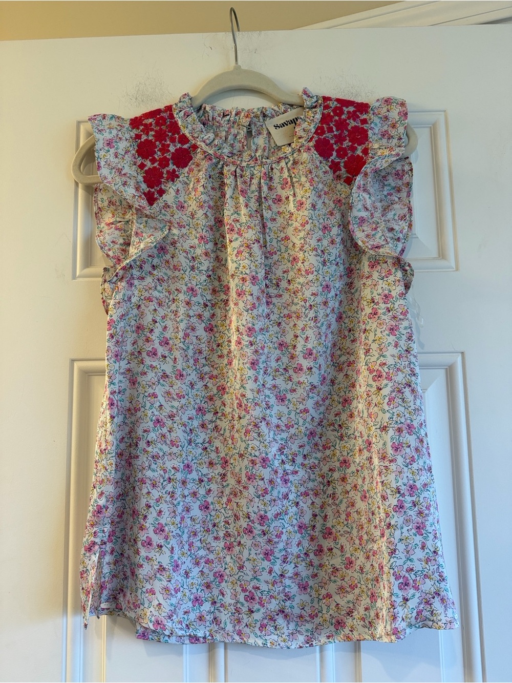 Savanna Jane Pink & Red Floral Ruffle Tank Top
